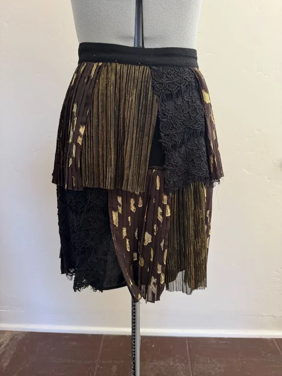Anthropologie Harlyn black gold metallic skirt - Picture 3 of 6